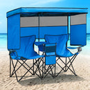 WTVIDAS Double Camping Chair with Canopy Shade Beach Chairs with Cup Holder Heavy Duty Folding Loveseat for Outside Lawn Patio