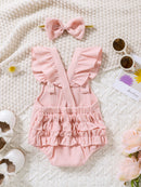 Baby Girl Clothes Infant Ruffle Flying Sleeve Corduroy Romper Bodysuit Overalls Outfits Headband