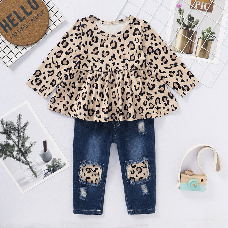 Toddler Girls Clothes 2T Infant Girl Outfit Baby 3T Fall Winter Cute Floral Shirt Tops Denim Ripped Jeans Long Pant Set Gift 2PC Stuff