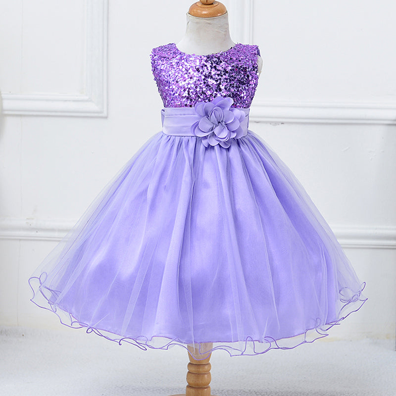 Bullpiano Kids Girls Formal Dresses Flower Girl Sequin Tulle Party Prom Ball Gown Dress 1-10T