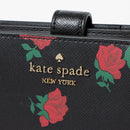 Kate Spade New York Women's Saffiano Leather Madison Rose Toss Printed Medium Compact Bifold Wallet (Black Multi)