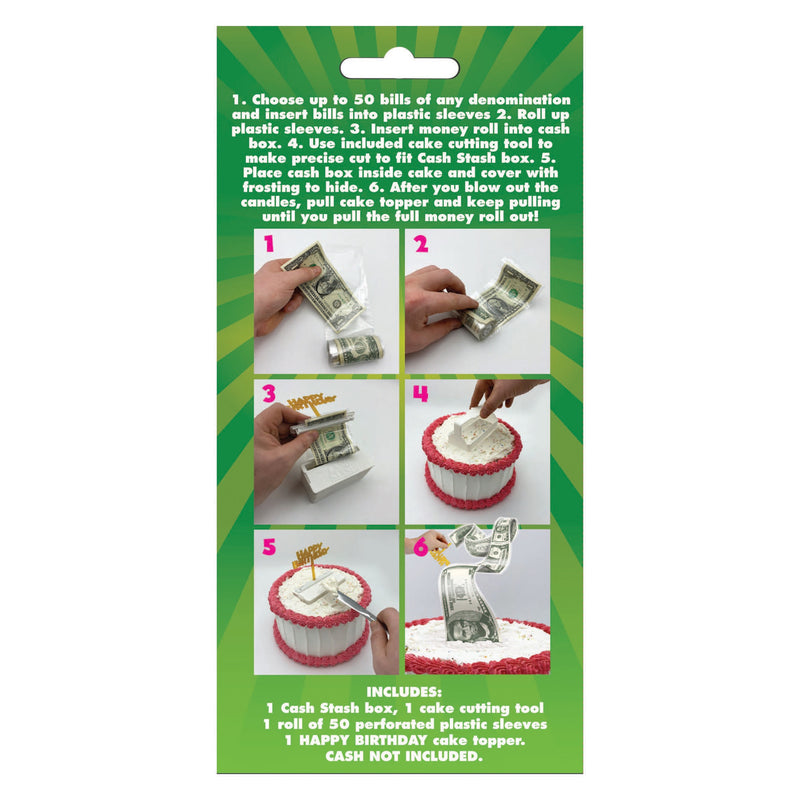 Best Party Ever Happy Birthday White Cake Topper, Cash Stash Surprise, 2 inches Wide