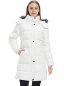 Wantdo Women's Recycled Winter Jacket Waterproof Winter Coat Quilted Puffer Coat with Removable Hood White XL