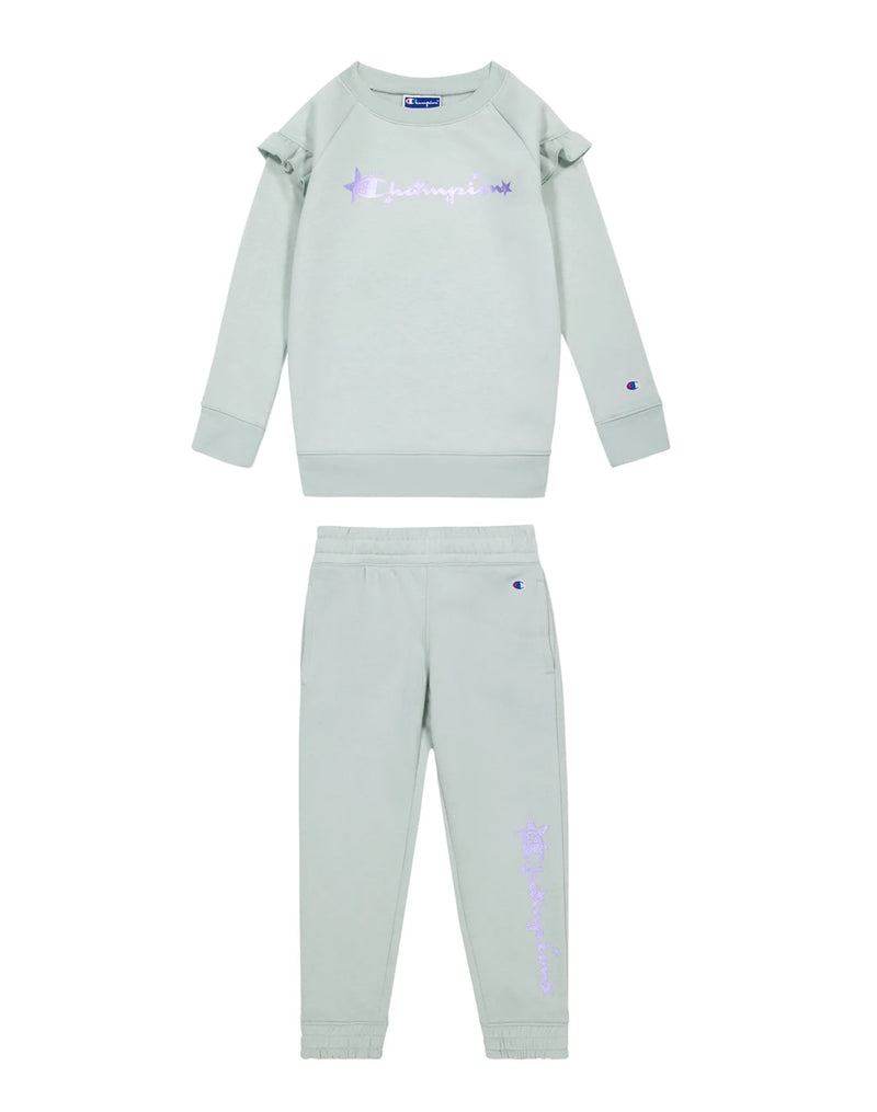 Little Girls’ Ruffle Crew and Joggers Set, Foil Stars, Fleeting Green, 19"