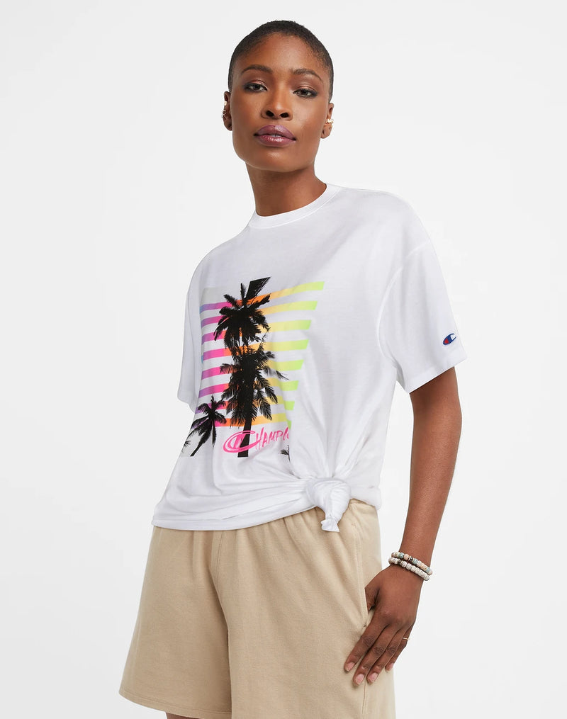 Oversized Jersey T-Shirt, Palm Tree Graphic