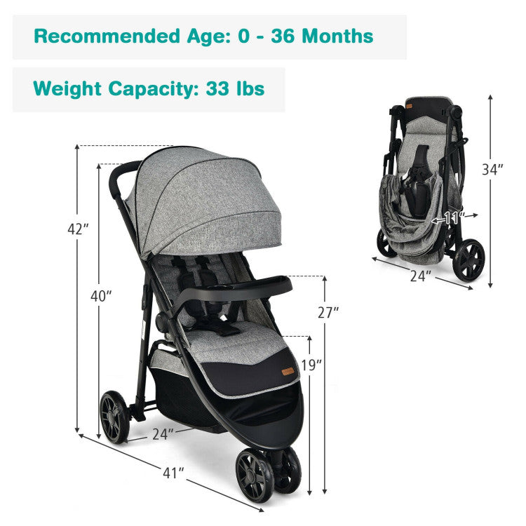 Baby Jogging Stroller with Adjustable Canopy for Newborn