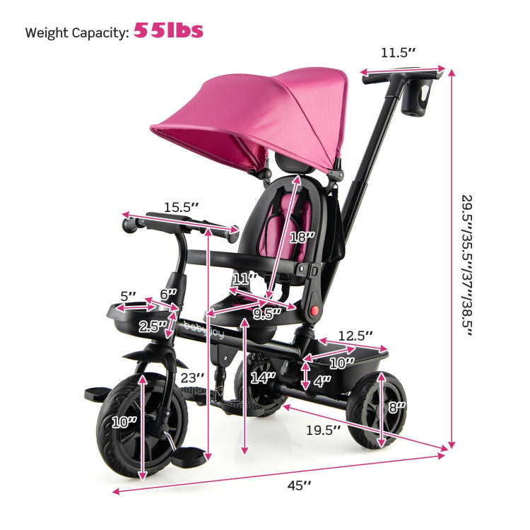 4-in-1 Reversible Toddler Tricycle with Height Adjustable Push Handle