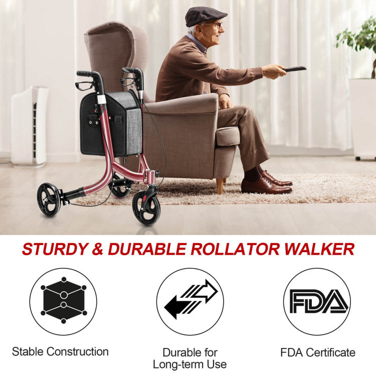 3-Wheel Rolling Walker with Adjustable Handle