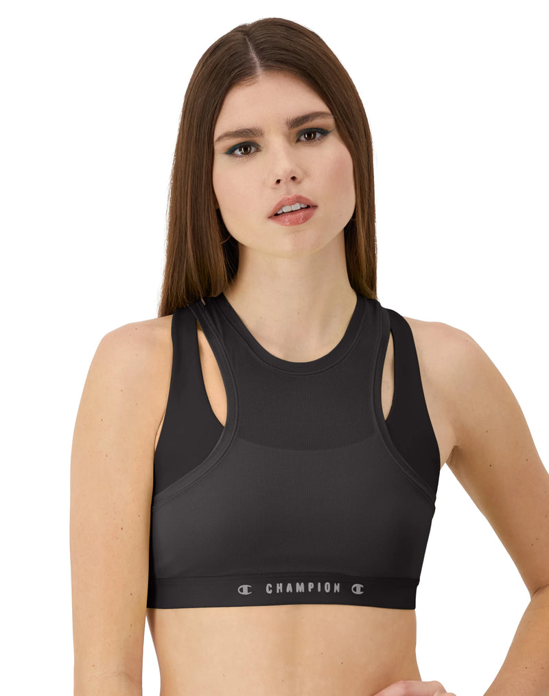 Absolute Mesh 2-Fer Sports Bra, Classic Script Graphic