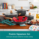 The Pioneer Woman Prairie Signature 14-Piece Cast Aluminum Cookware Set, Charcoal Speckle