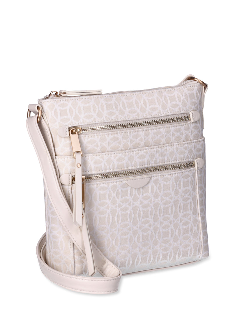 Time and Tru Women's Norah Crossbody Handbag, Almond Jacquard