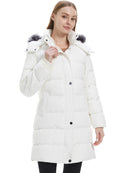 Wantdo Women's Recycled Winter Jacket Waterproof Winter Coat Quilted Puffer Coat with Removable Hood White XL