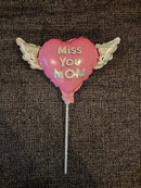 Heavenly Balloons Miss You Mom Pink Heart Balloon on a Stick with Angel Wings | Memorial Tribute