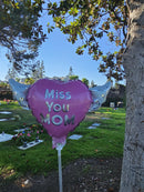 Heavenly Balloons Miss You Mom Pink Heart Balloon on a Stick with Angel Wings | Memorial Tribute
