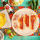 LUVCOSY 60 Pcs Large Disposable Taco Plates for Party, Cornstarch Taco Holder Plates with 2 Dipping Areas, Hold for 3 Tacos, Round Paper Taco Trays for Taco Night & Taco Tuesday, Microwave Safe