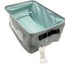 Winifred and Lily 17"x13" Grey with Teal Inside Linen Rectangular Pet Storage Bin with Woof Bark Play message inside White Bone
