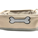 Winifred and Lily 16"x12" Khaki Two Tone Pet Storage Bin with White Bone Embroidery