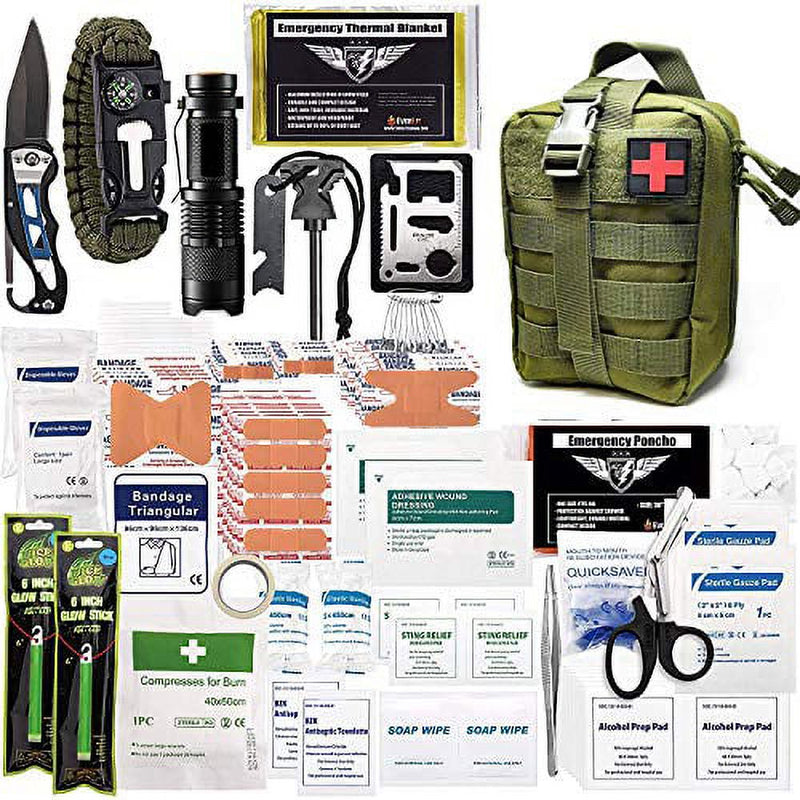 ASA TECHMED 250 Pieces Survival First Aid Kit IFAK Molle System Emergency Kits (Military Green)