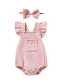 Baby Girl Clothes Infant Ruffle Flying Sleeve Corduroy Romper Bodysuit Overalls Outfits Headband