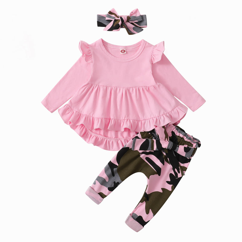 Baby Girl Clothes Toddler Girl Camo Outfit Ruffle Sleeve Shirt Floral Pant Set Fall Winter Clothing for Girl (12-18 Months, Pink)