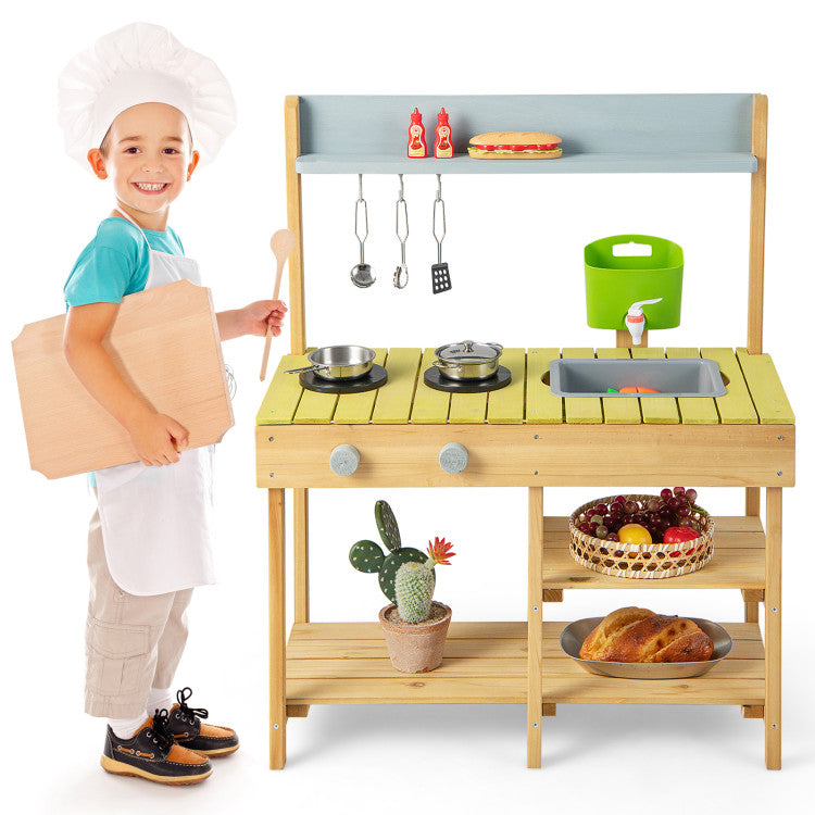 Backyard Pretend Play Toy Kitchen with Stove Top