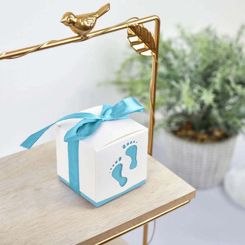 BalsaCircle 25 Blue 2.5" Baby Shower Party Favors Gift Boxes Footprints Design