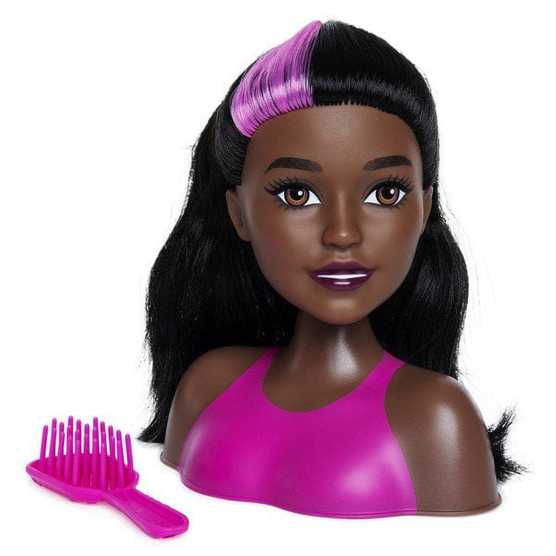 Barbie Fashionistas Mini Styling Head Black Hair With Pink Highlight