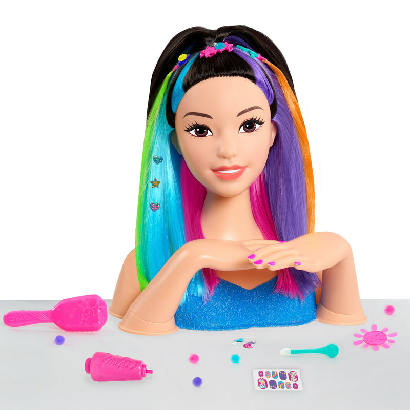 Barbie Rainbow Sparkle Deluxe Styling Head, Black Hair, Kids Toys for Ages 3+ Gifts