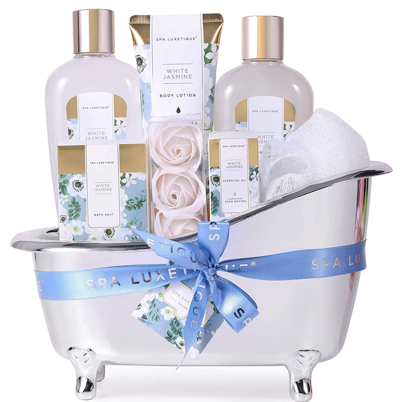 Bath Sets for Women - 8pcs Jasmine Spa Gift Sets for Her, Beauty Body Gifts Baskets