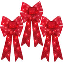 Set of 3 Pre-Lit Christmas Bows, Indoor/Outdoor LED Holiday Decor w/ 8 Light