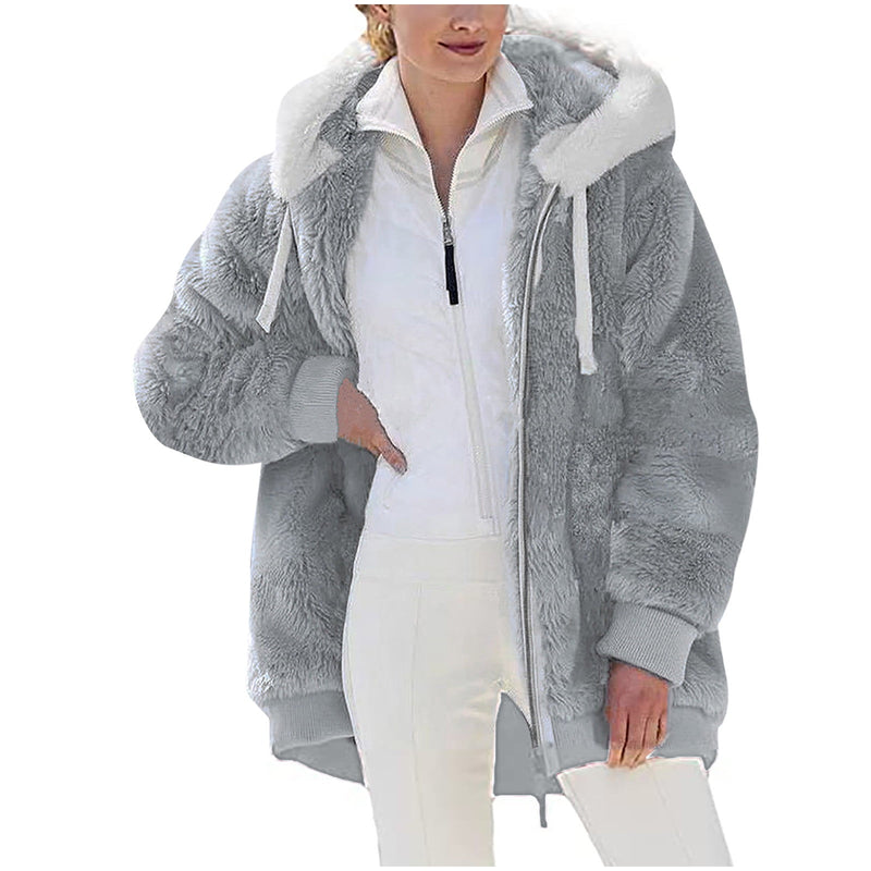 Black and Friday Deals 50% Off Clear!Sawvnm Winter Long Coats for Women Plus Size Winter Warm Loose Plush Zip Hooded Jacket Coat Gifts Christmas Gift