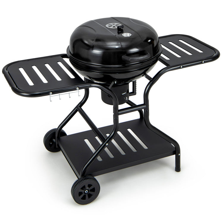 22 Inches 2 Layer Racks Barbecue Grill with Wheels for Outdoor Camping