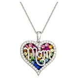 Brilliance Fine Jewelry Sterling Silver Multi-Color Crystal Mom Heart Pendant Necklace, 18" chain
