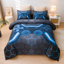Btargot Gaming Geometric Comforter Set Queen Boys Girls Kids Lightweight Bedding Set -in-a-Bag Blue