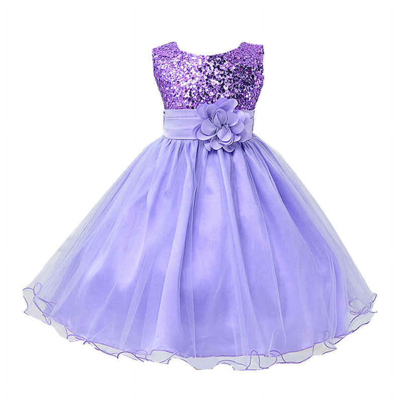 Bullpiano Kids Girls Formal Dresses Flower Girl Sequin Tulle Party Prom Ball Gown Dress 1-10T