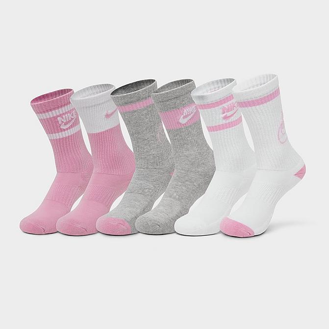 Nike Kids' Everyday Cushioned Crew Socks (6-Pack) in White/Pink/Grey/White