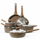 Carote Nonstick Granite Cookware Sets, 10 Pcs Brown Granite Pots and Pans Set,