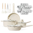 Carote Nonstick Pots and Pans Set, 15 Pcs Induction Kitchen Cookware Sets (Beige Granite)