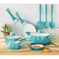 Ceramic Nonstick Aluminum Cookware Set, 12 Pieces, Teal Ombre
