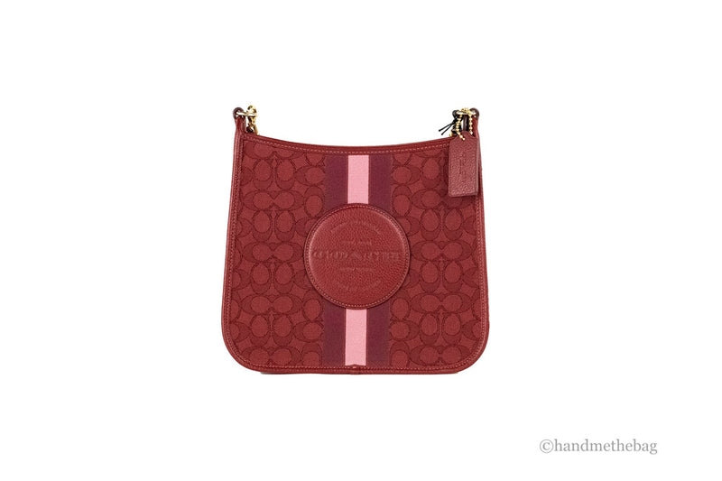 Coach (CA195) Dempsey Red Signature Jacquard Canvas Patch File Crossbody Bag