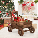 Decorative Wooden Wagon Cart with Handle Wheels and Drainage Hole