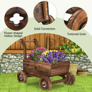 Decorative Wooden Wagon Cart with Handle Wheels and Drainage Hole