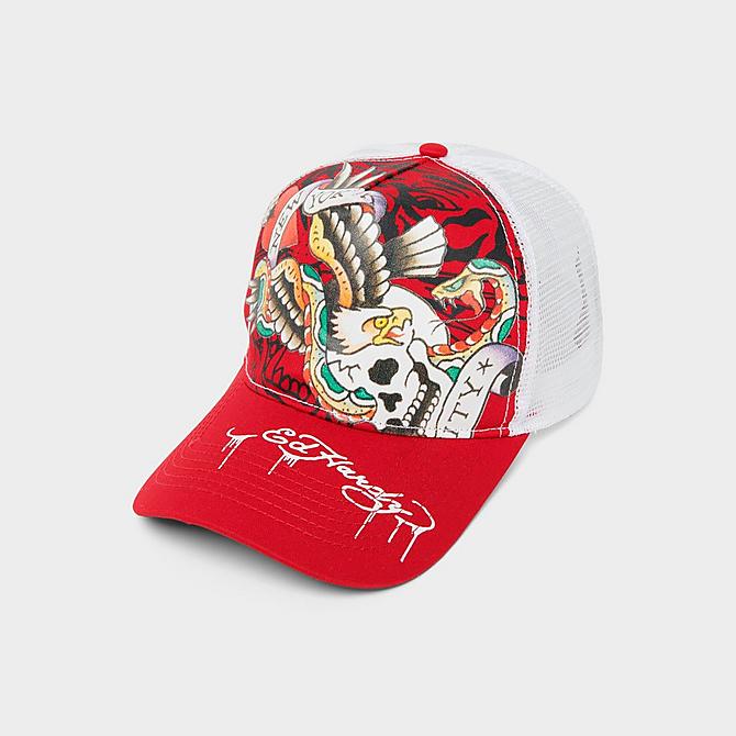 Ed Hardy NYC Eagle Trucker Hat in Red/Red Cotton