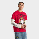 Ed Hardy Men's Flame Skull Hang Down Thermal T-Shirt in Red/Cherry Red