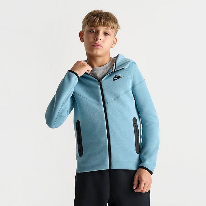 Nike Boys' Sportswear Tech Fleece Full-Zip Hoodie in Blue/Denim Turquoise