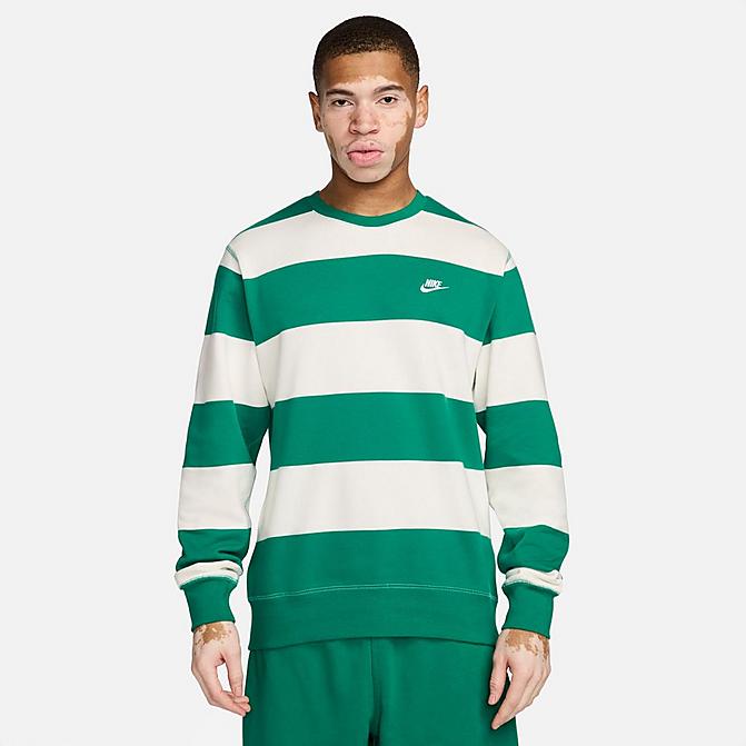 Nike Men's Club Fleece Striped Heavyweight French Terry Crewneck Sweatshirt in Green/Malachite