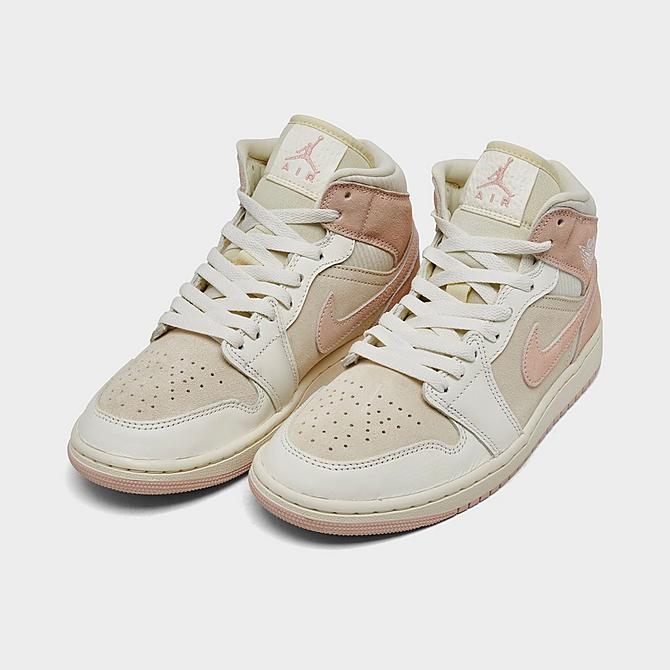 Women's Air Jordan 1 Mid SE Casual Shoes in Pink/Beige/Off-White/Coconut Milk