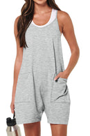 Fantaslook Jumpsuits for Women Casual Summer Rompers Sleeveless Loose Spaghetti Strap Shorts Overalls Jumpers with Pockets