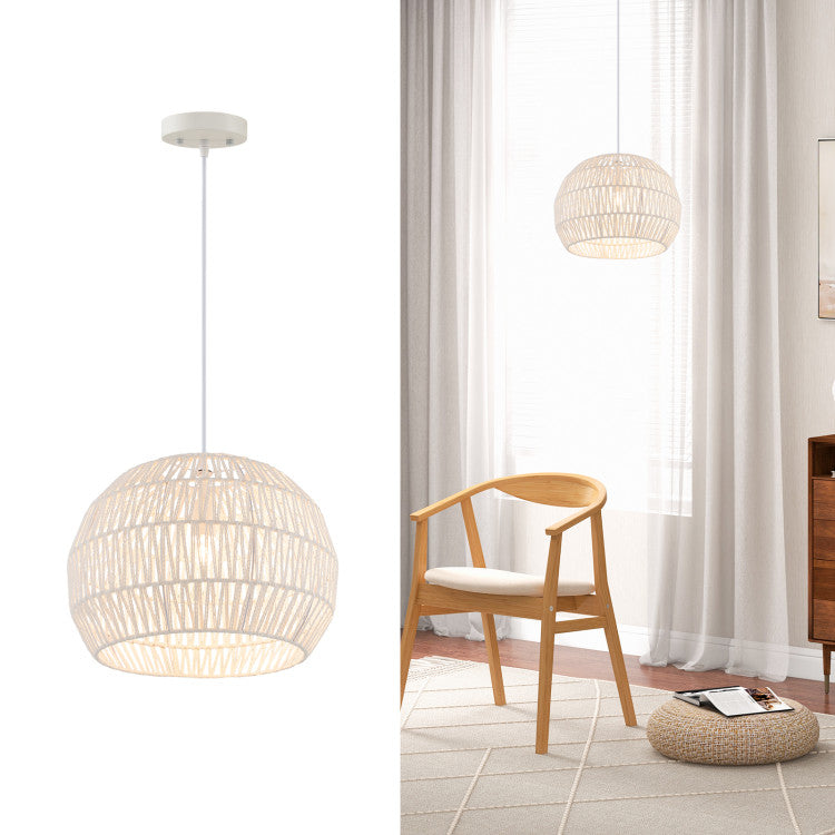 Round Farmhouse Rattan Pendant Lights with Adjustable Hanging Rope