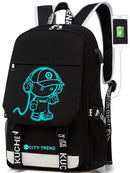 Ficcug Luminous School Bags Backpacks,16" Laptop Backpack with USB Charge Port, Teens,Black